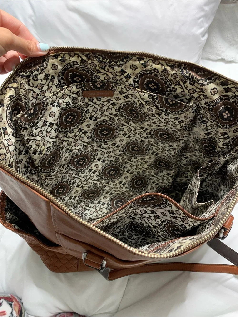 Vera Bradley Large Brown Quilted Leather Tote